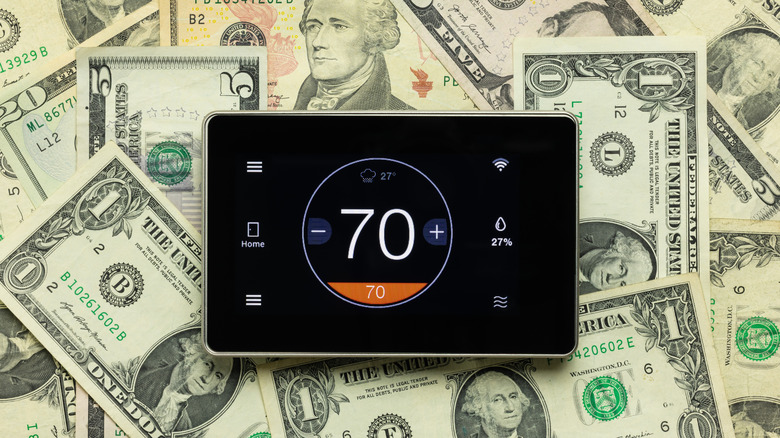 Thermostat with money background.